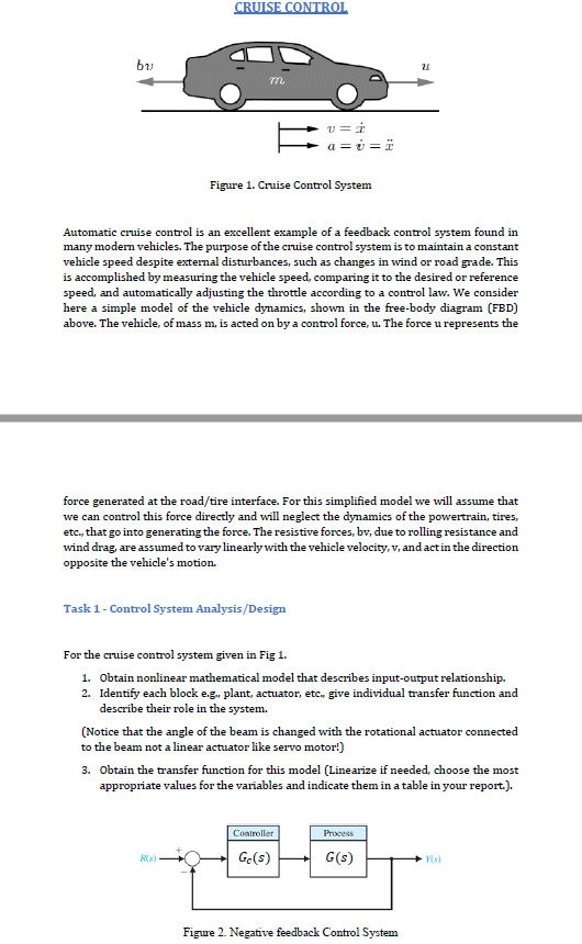 Solved CRUISE CONTROL a=j= Figure 1. Cruise Control System | Chegg.com