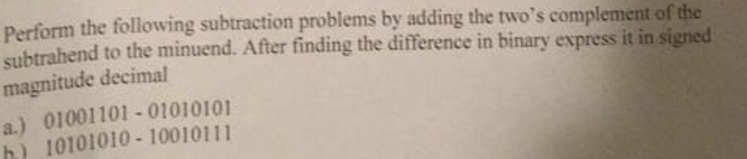 Solved Perform the following subtraction problems by adding | Chegg.com