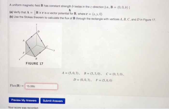 Solved A Uniform Magnetic Field B Has Constant Strength B | Chegg.com