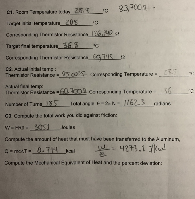 Solved Compute the mechanical equivalent of heat and the