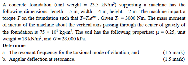 Solved = A concrete foundation (unit weight 23.5 kN/m?) | Chegg.com