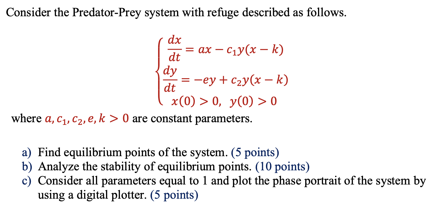 Solved Consider The Predator-Prey System With Refuge | Chegg.com