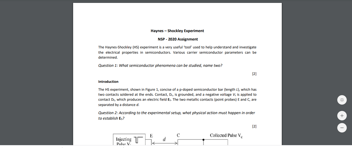 Solved Haynes - Shockley Experiment NSP - 2020 Assignment | Chegg.com