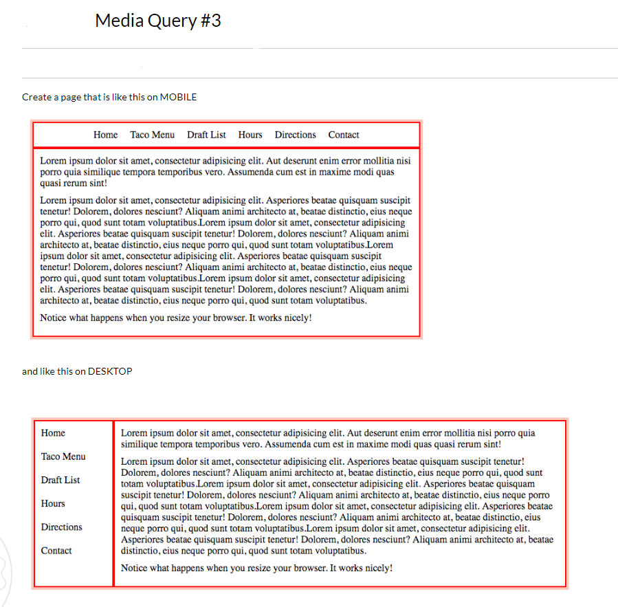 Solved Media Query #3 Create a page that is like this on | Chegg.com