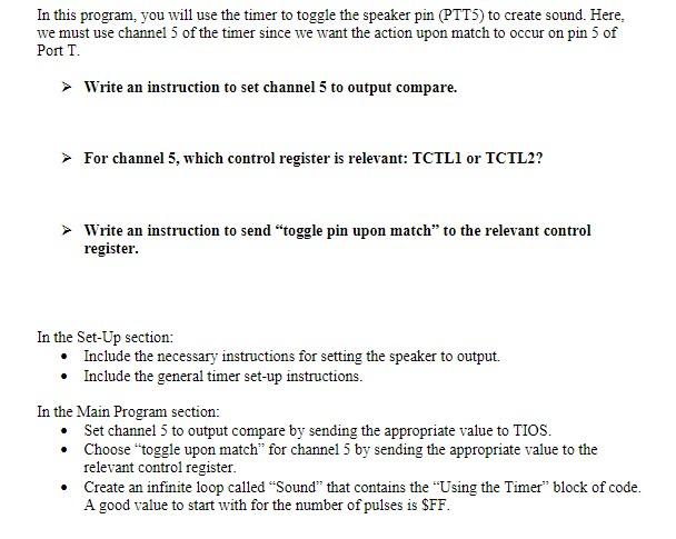 In this program, you will use the timer to toggle the | Chegg.com