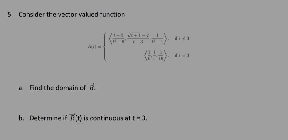 Solved 5. Consider the vector valued function Vi+1-2 R(t) = | Chegg.com