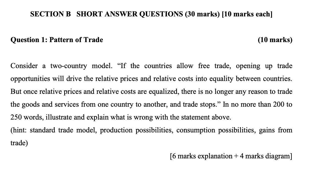 Solved SECTION B SHORT ANSWER QUESTIONS (30 marks) [10 marks | Chegg.com