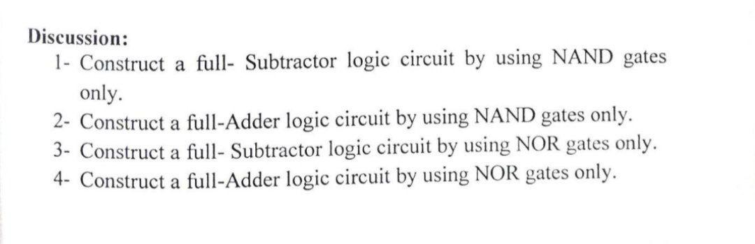 Solved Discussion: 1- Construct a full- Subtractor logic | Chegg.com