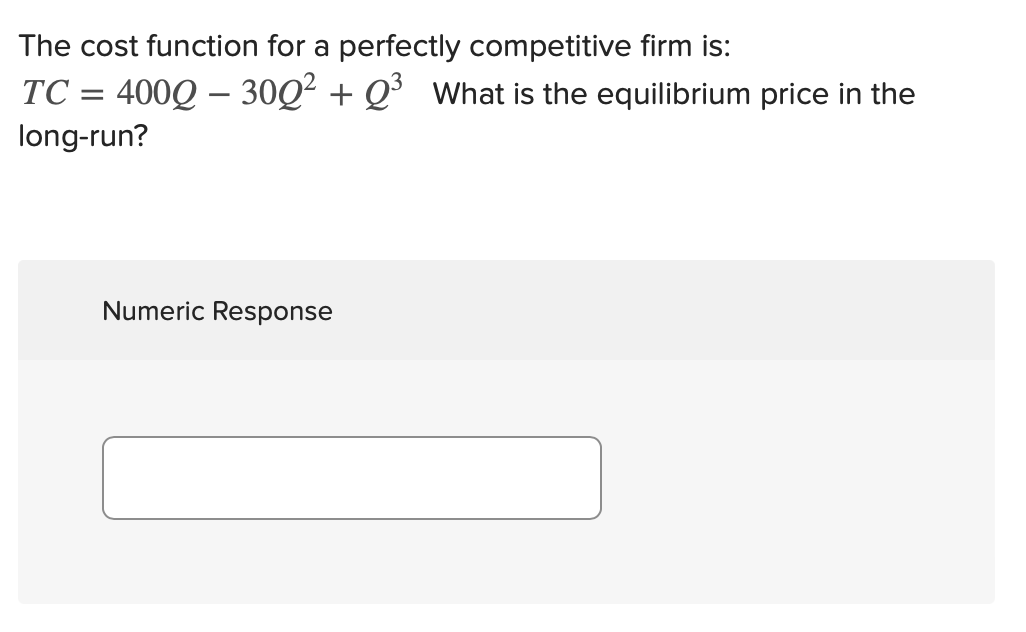 Solved The cost function for a perfectly competitive firm | Chegg.com