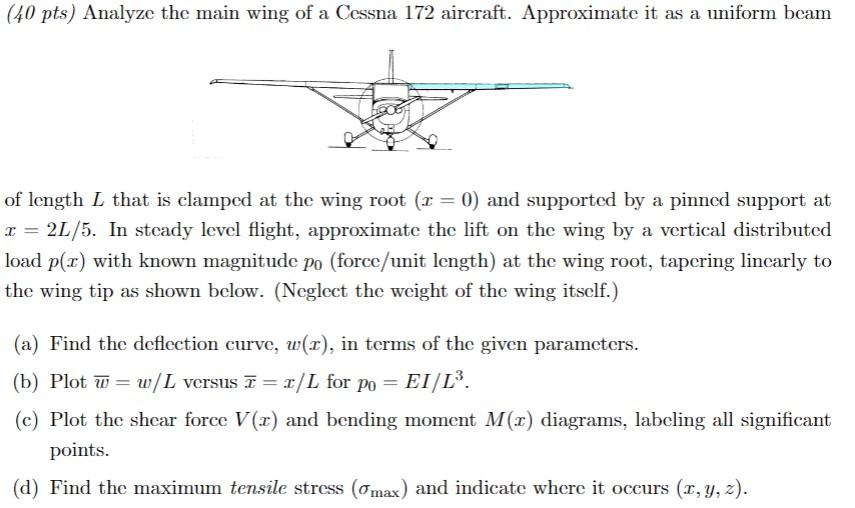 (40 pts) Analyze the main wing of a Cessna 172 | Chegg.com