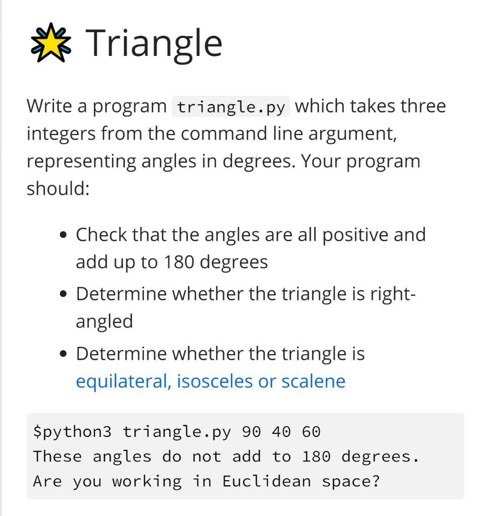 Solved * Triangle Write a program triangle.py which takes | Chegg.com