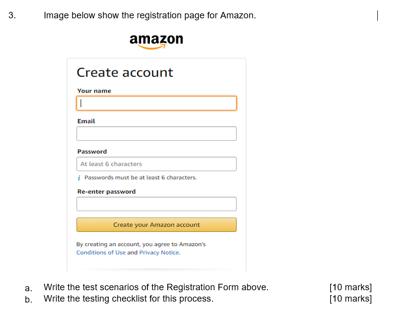 Solved 3. Image below show the registration page for Amazon. | Chegg.com