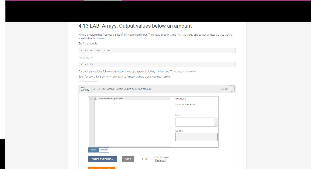 Solved Lab Arrays Output Values Below An Amount Write Chegg Com