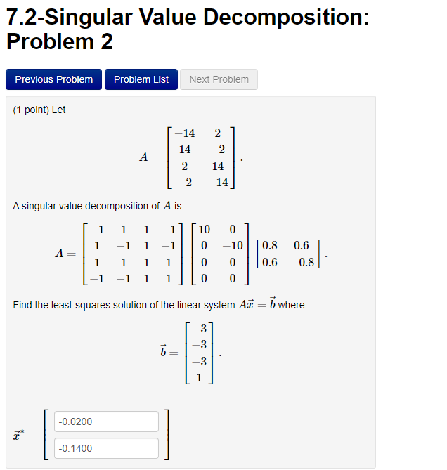 Solved 7.2-Singular Value Decomposition: Problem 2 Previous | Chegg.com