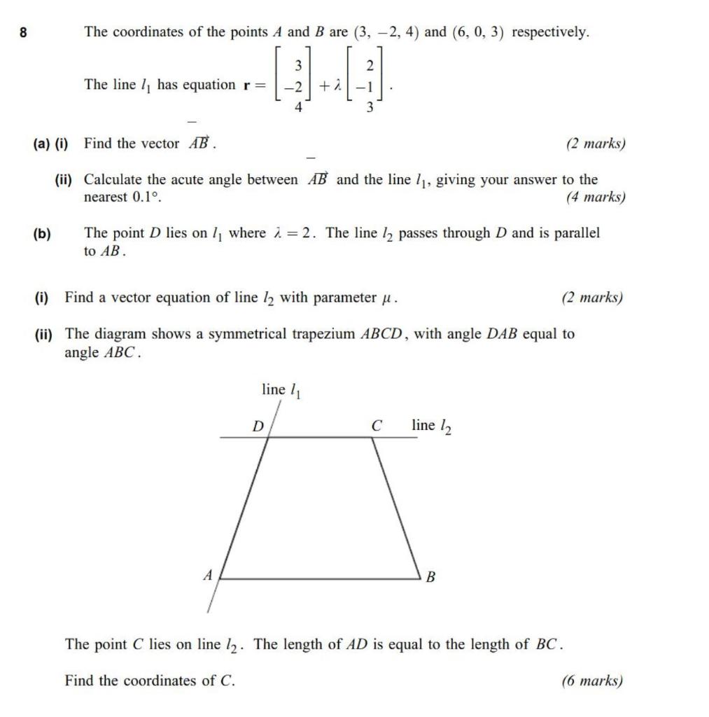 Solved 8 The coordinates of the points A and B are (3, -2, | Chegg.com