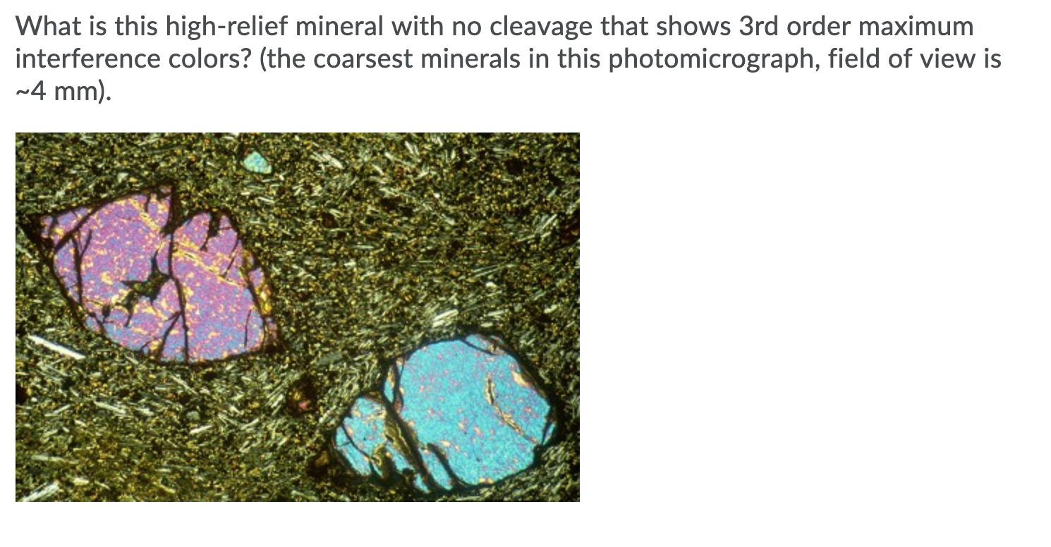 Solved What is this high-relief mineral with no cleavage | Chegg.com