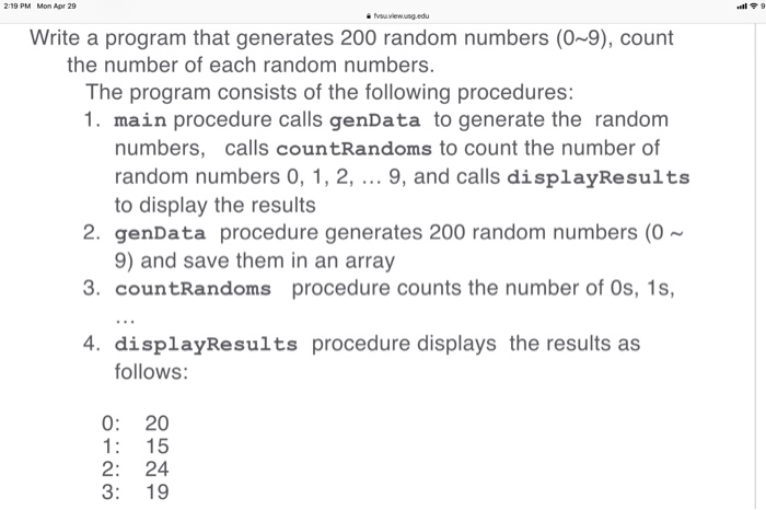 Solved 2:19 PM Mon Apr 29 Write a program that generates 200 | Chegg.com