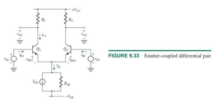 Analysis of emitter coupled differential amplifier schematic