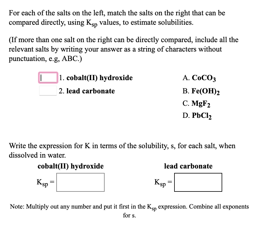 Solved For each of the salts on the left, match the salts on | Chegg ...