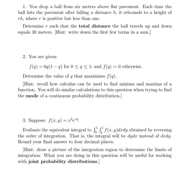 Solved 1. You drop a ball from six meters above flat | Chegg.com