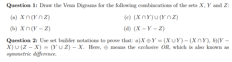 Solved Question 1: Draw the Venn Digrams for the following | Chegg.com