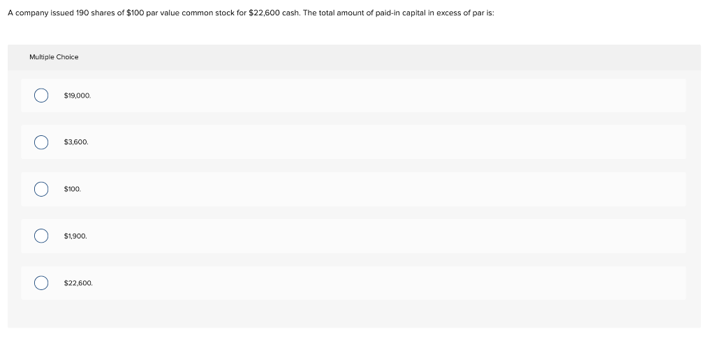 Solved A company issued 190 shares of $100 par value common | Chegg.com