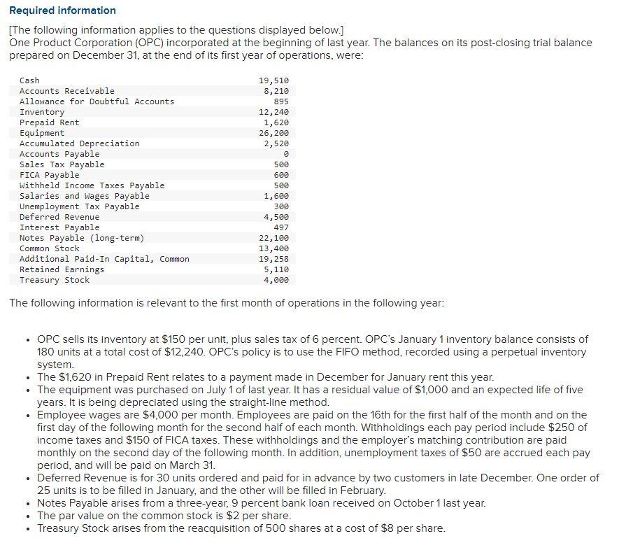 Solved Required information [The following information | Chegg.com