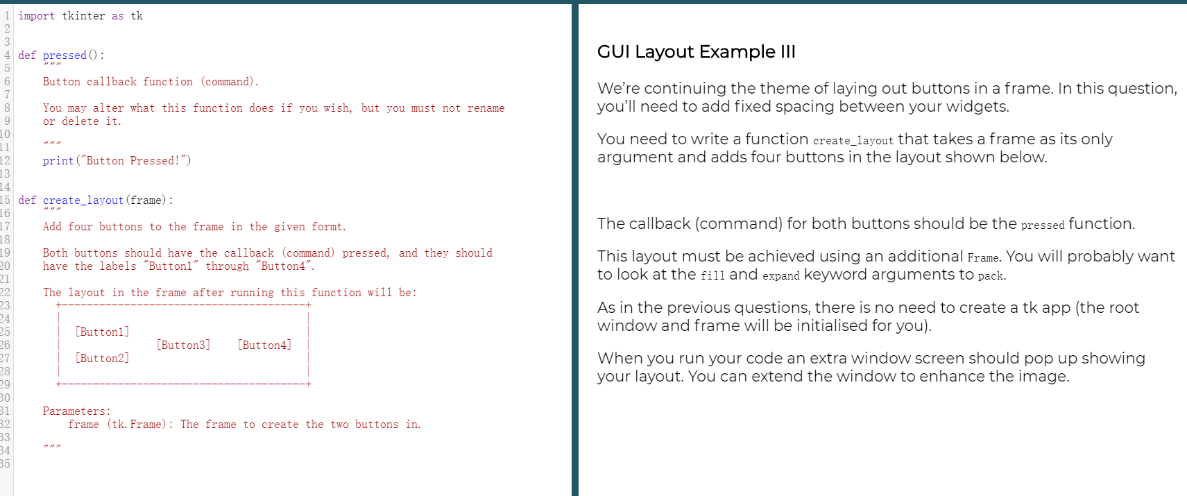 Solved 1 import tkinter as tk GUI Layout Example III We're | Chegg.com