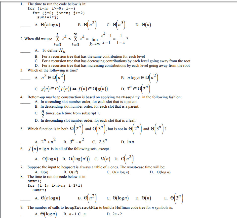 Solved 1 Time Run Code N 0 J 0 J00 X 1 1 X Define Hn B Recursion Tree Contribution Level C Recur Q