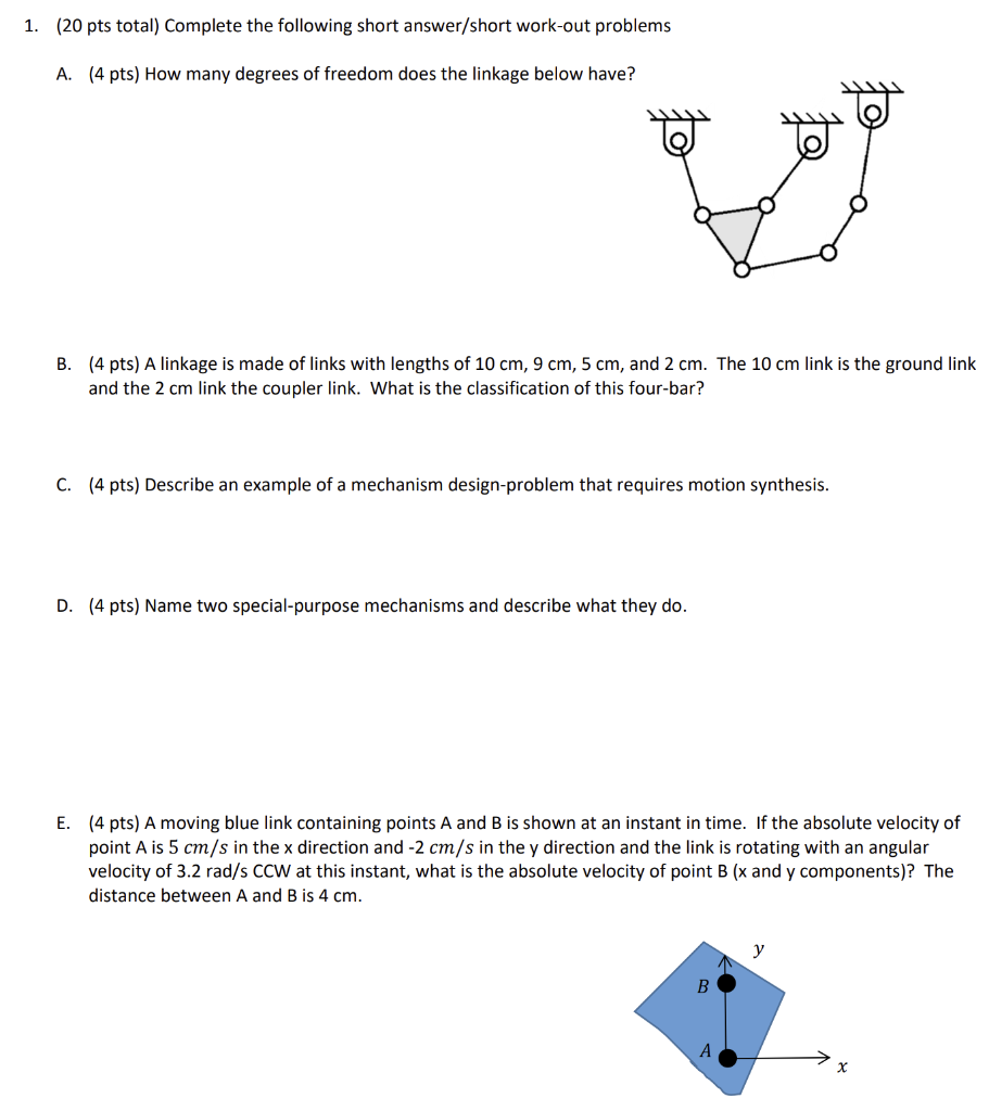 Solved 1. (20 pts total) Complete the following short | Chegg.com