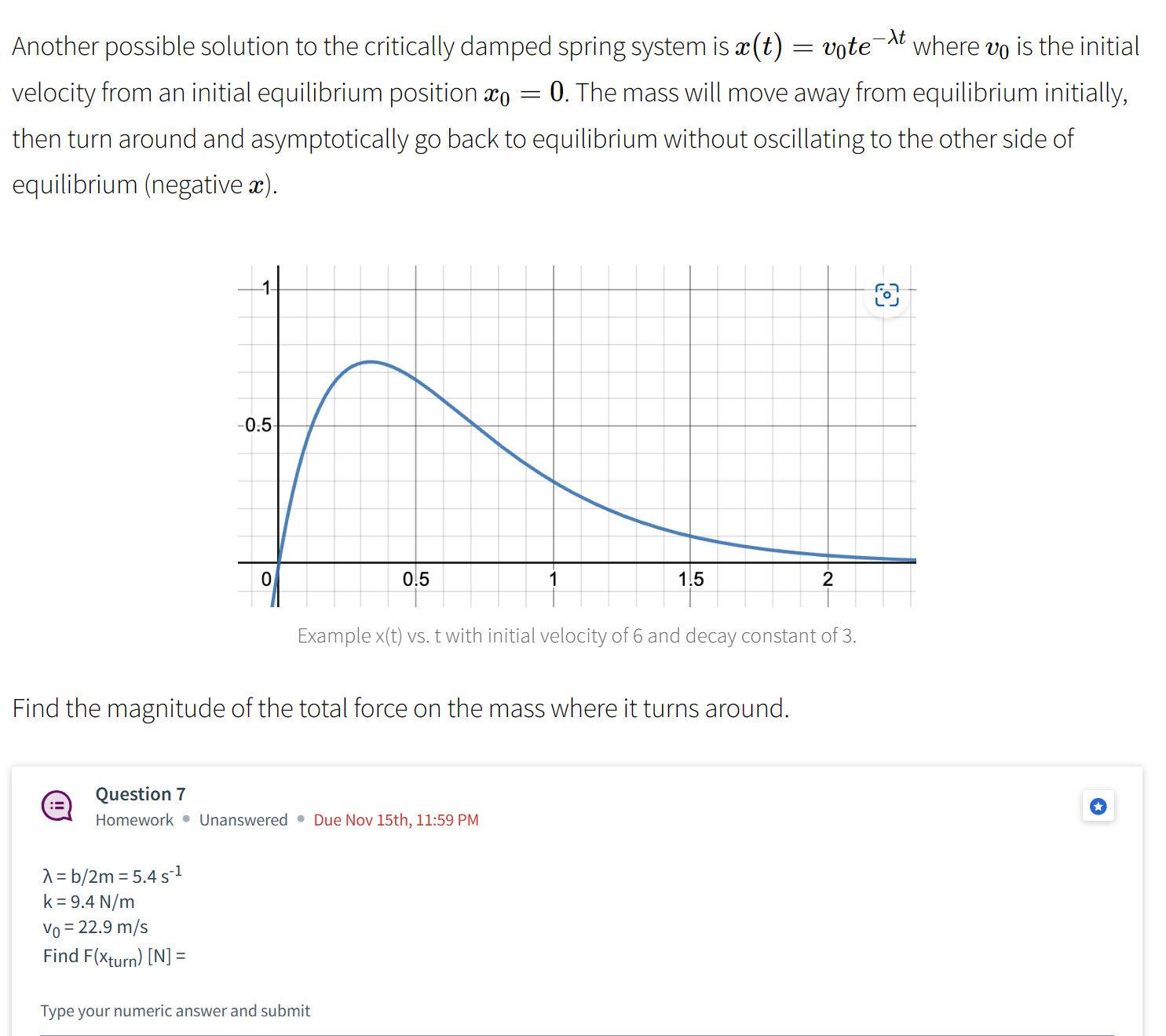Solved Another possible solution to the critically damped | Chegg.com