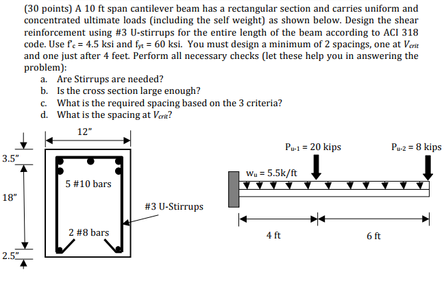 Solved (30 points) A 10 ft span cantilever beam has a | Chegg.com