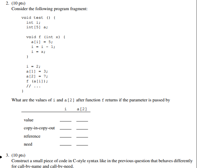 Solved 2. (10 pts) Consider the following program fragment | Chegg.com