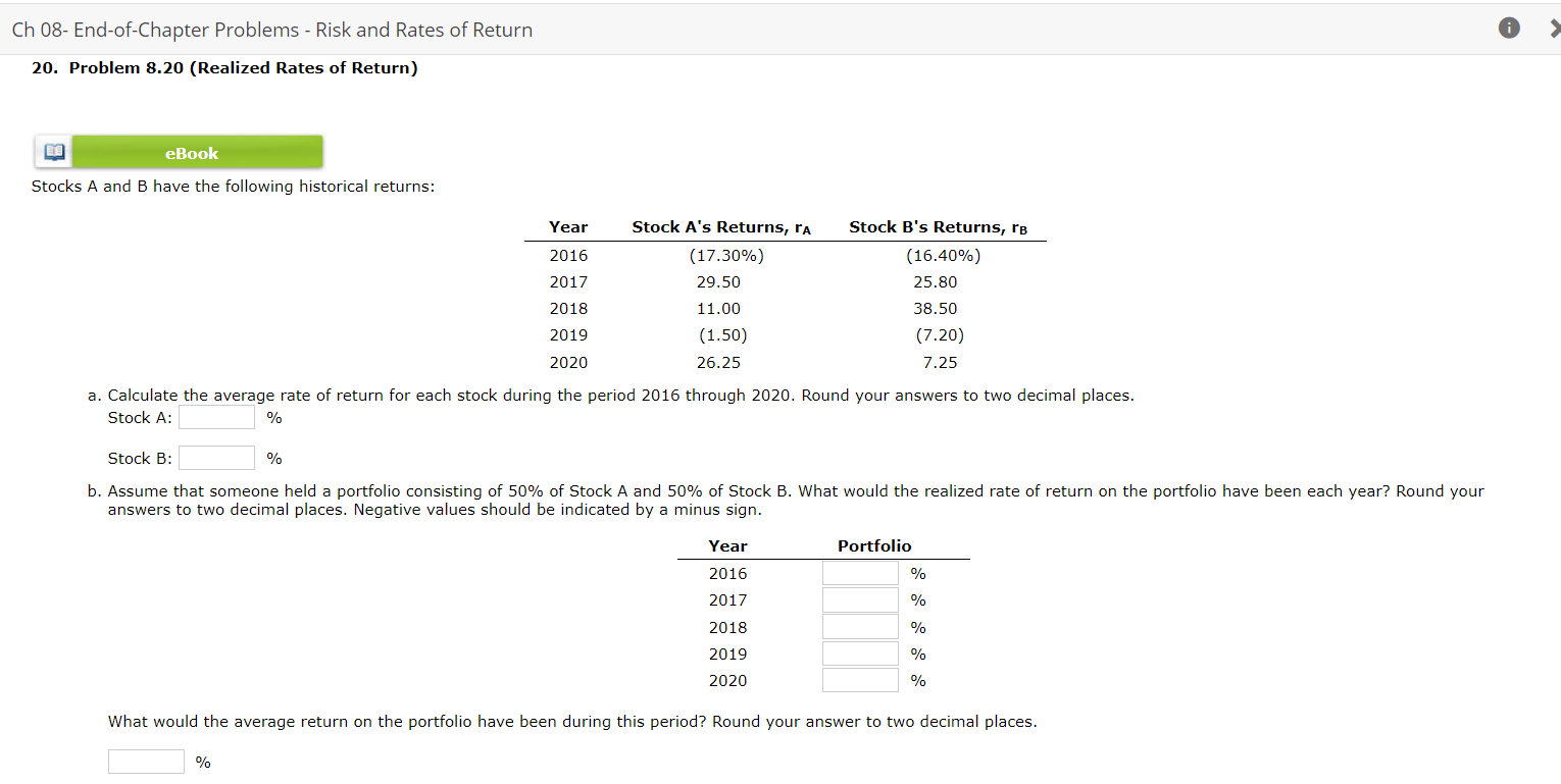 Solved Ch 08- End-of-Chapter Problems - Risk And Rates Of | Chegg.com