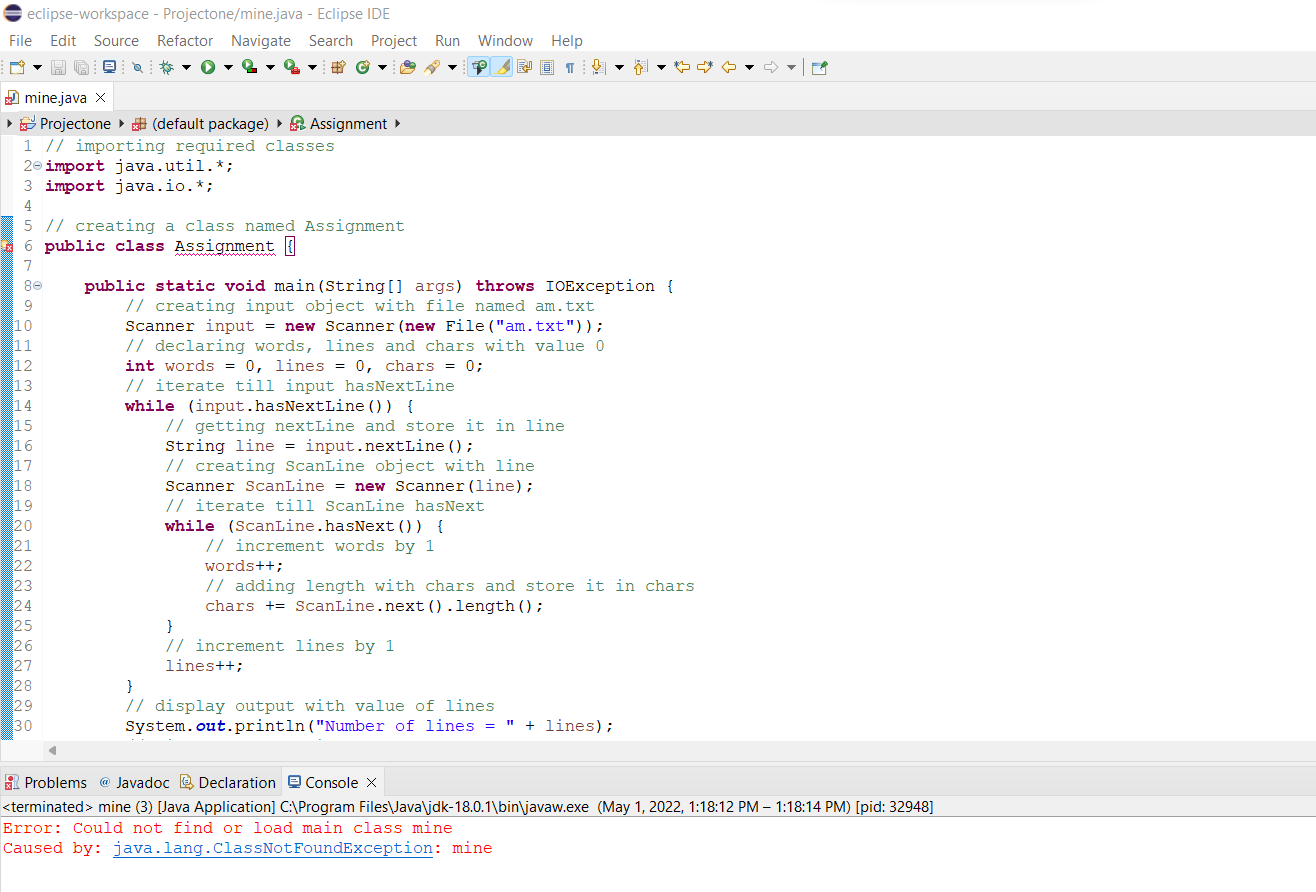 Solved eclipse-workspace - Projectone/mine.java - Eclipse | Chegg.com