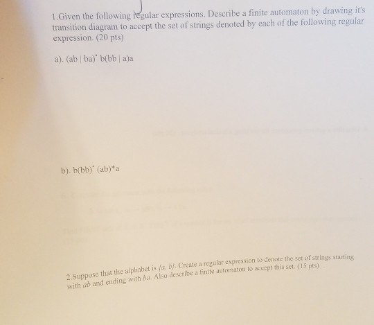 Solved 1 Given The Following Regular Expressions Descri 0166