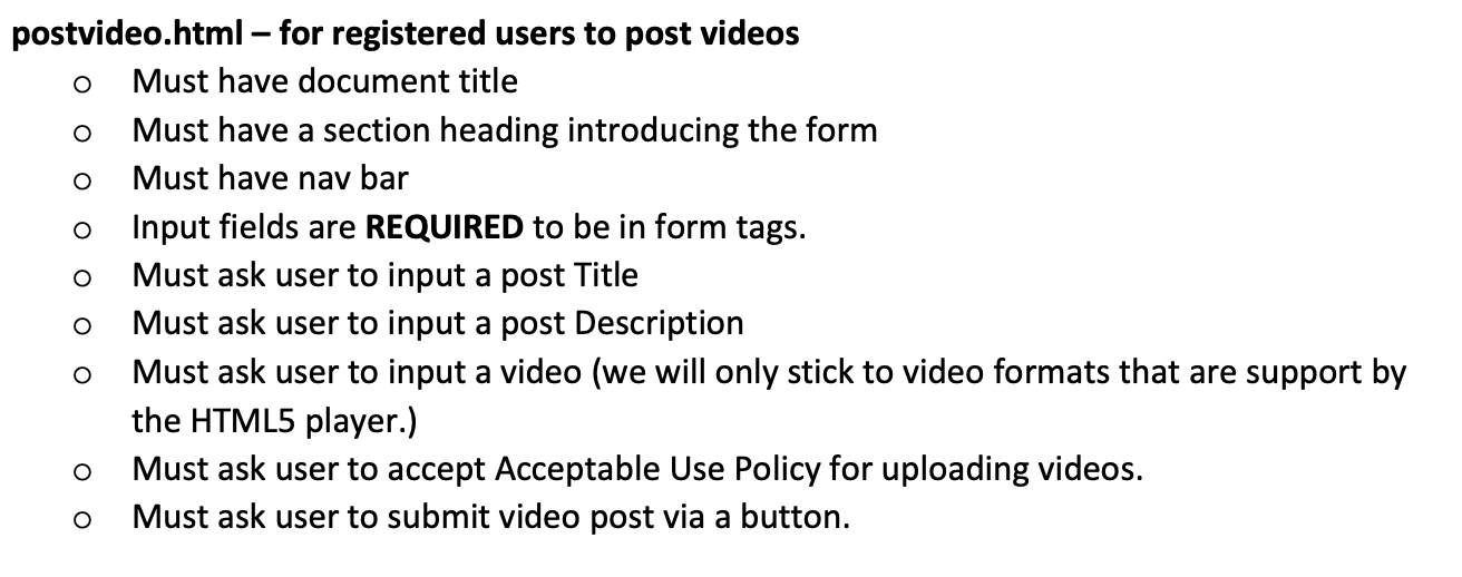 Solved postvideo.html - for registered users to post videos | Chegg.com