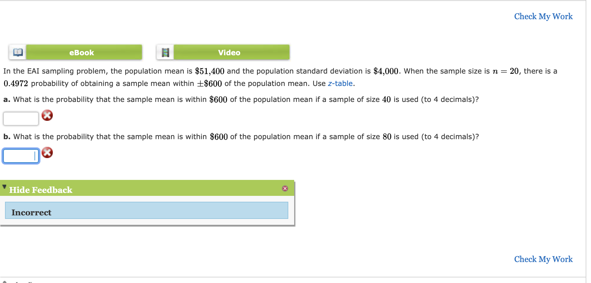 Solved Check My Work EBook Video In The EAI Sampling | Chegg.com