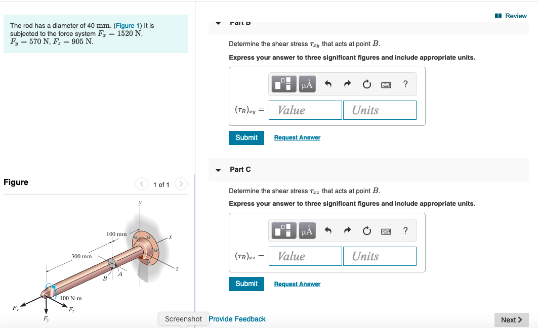 Solved Review The rod has a diameter of 40 mm. (Figure 1) It