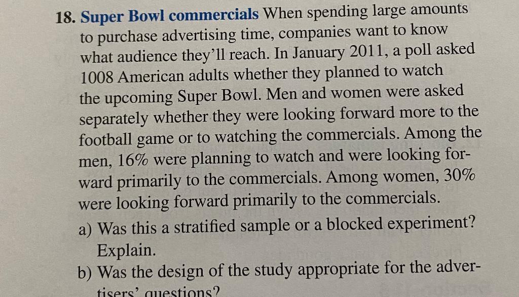 18. Super Bowl commercials When spending large | Chegg.com