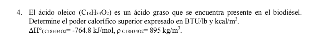 El ácido oleico \( \left(\mathrm{C}_{18} \mathrm{H}_{34} \mathrm{O}_{2}\right) \) es un ácido graso que se encuentra presente