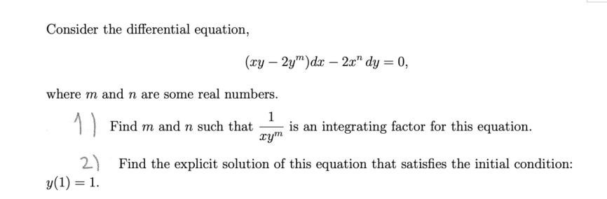 Solved Consider the differential equation, (ry – 2y