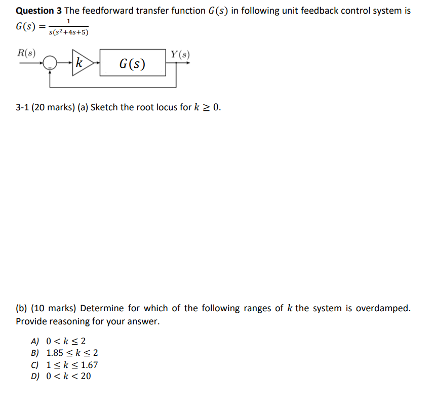 Solved Question 3 The feedforward transfer function G(s) in | Chegg.com