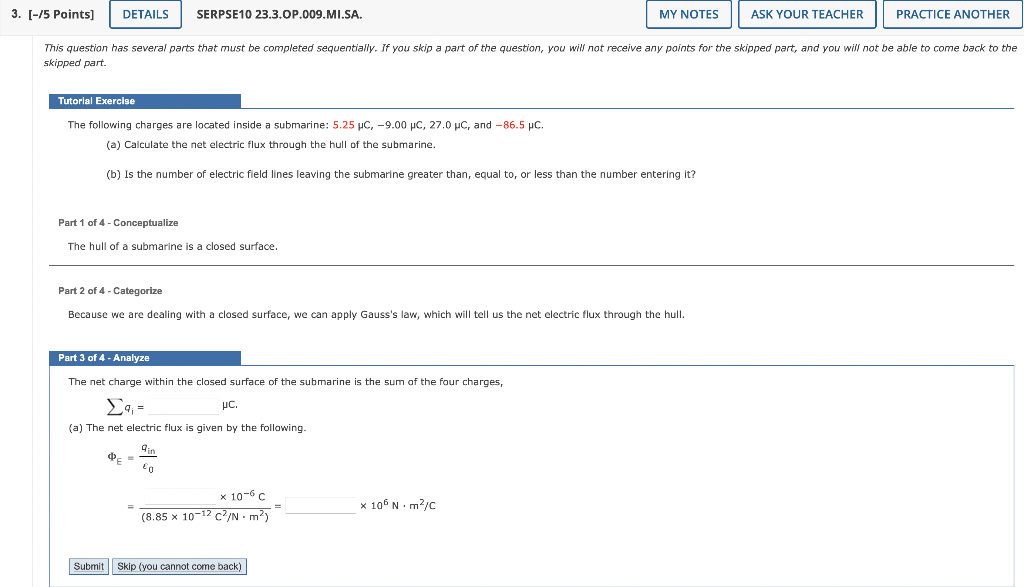 Solved 3. [-/5 Points] DETAILS SERPSE10 23.3.OP.009.MI.SA. | Chegg.com