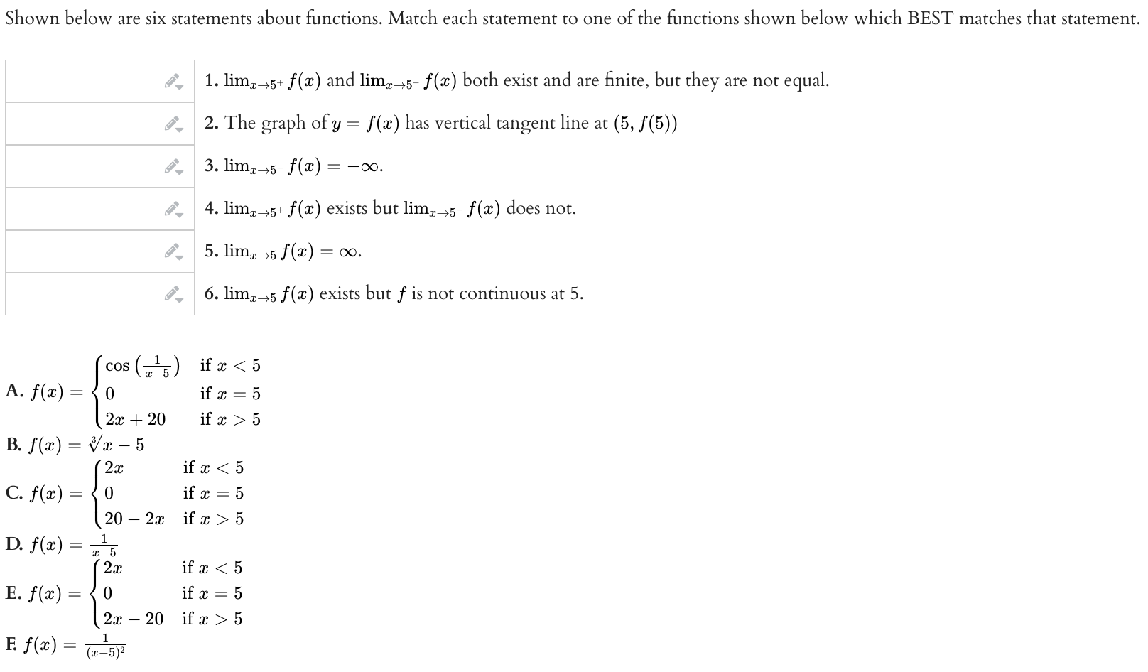 Solved Shown below are six statements about functions. Match | Chegg.com