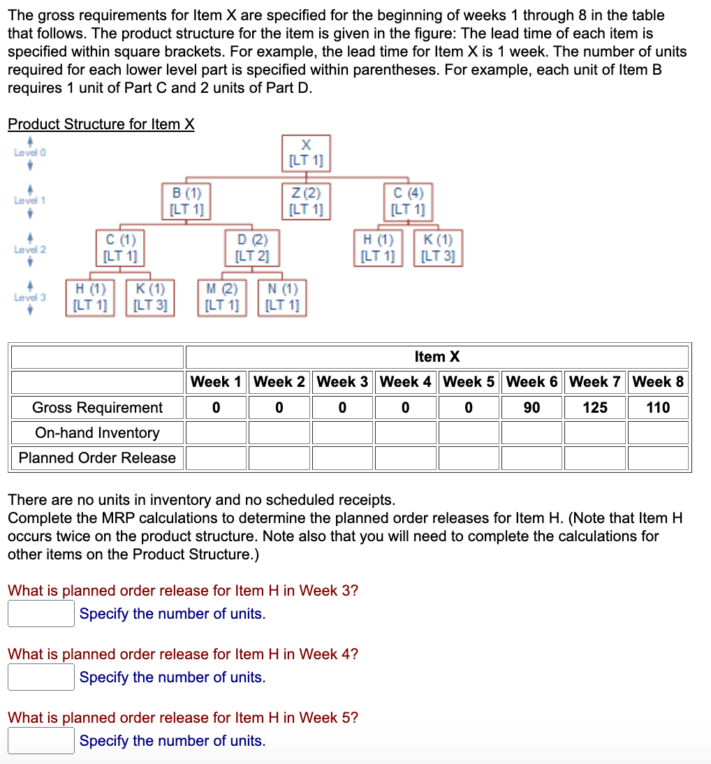 Solved The gross requirements for Item X are specified for | Chegg.com