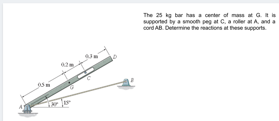 Solved The 25 kg bar has a center of mass at G. It is | Chegg.com