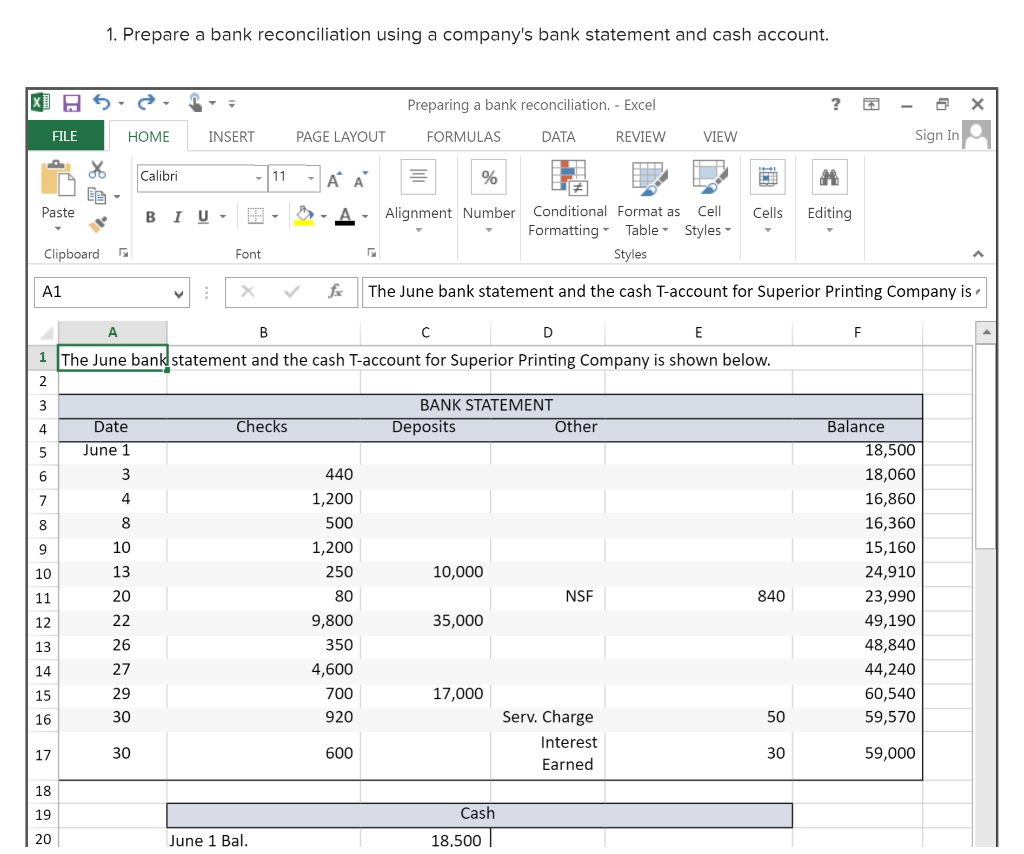 Solved 1. Prepare a bank reconciliation usina a combanv's | Chegg.com