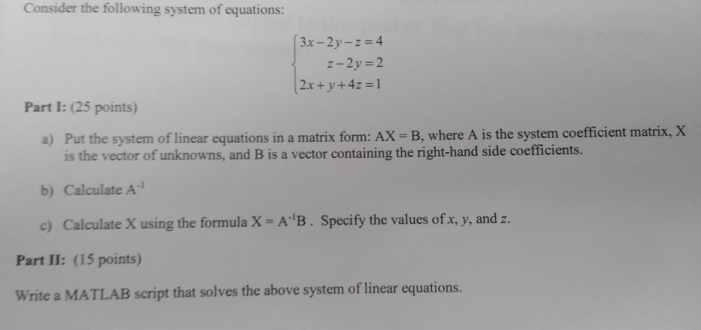 Solved Consider the following system of equations: | Chegg.com