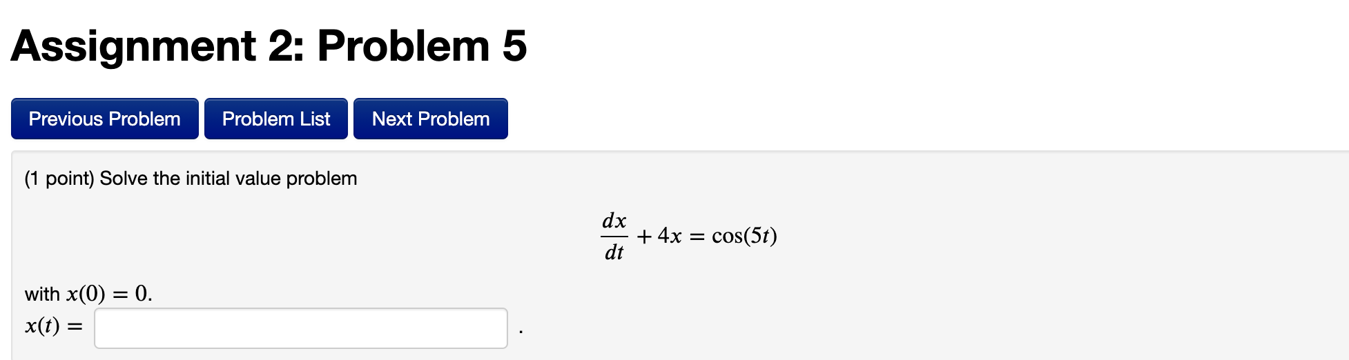 Solved Assignment 2: Problem 5 Previous Problem Problem List | Chegg.com